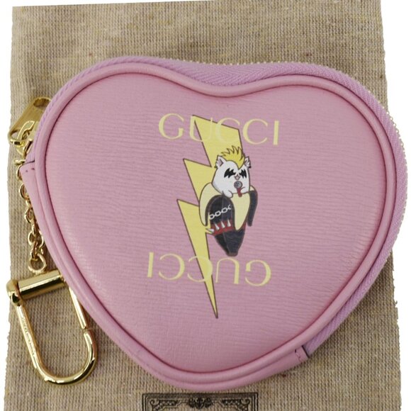 Gucci Bananya Heart Shape Leather Coin Case Pink 701062 - Picture 2 of 12